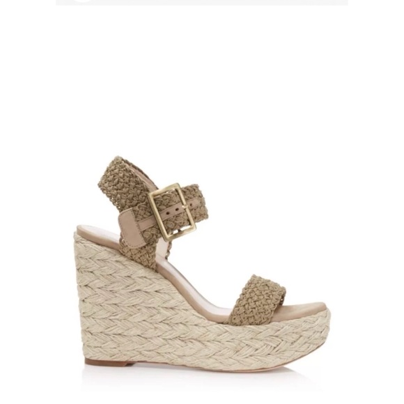 Stuart Weitzman Shoes - Stuart Weitzman Alexis Swamp Crochet Muted Green Khaki Wedge Sandals Size 9‎